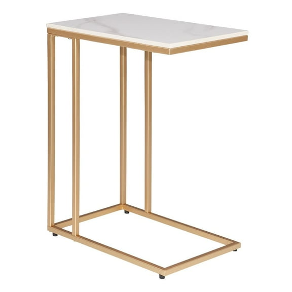Maypex  Rectangular White Sintered Stone Table Top Side Table Gold