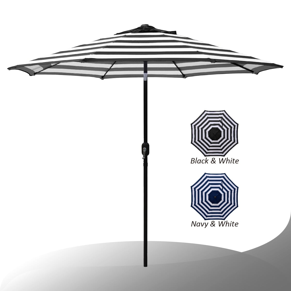 Black and White Striped 9-Foot Market Umbrella with Crank and Tilt