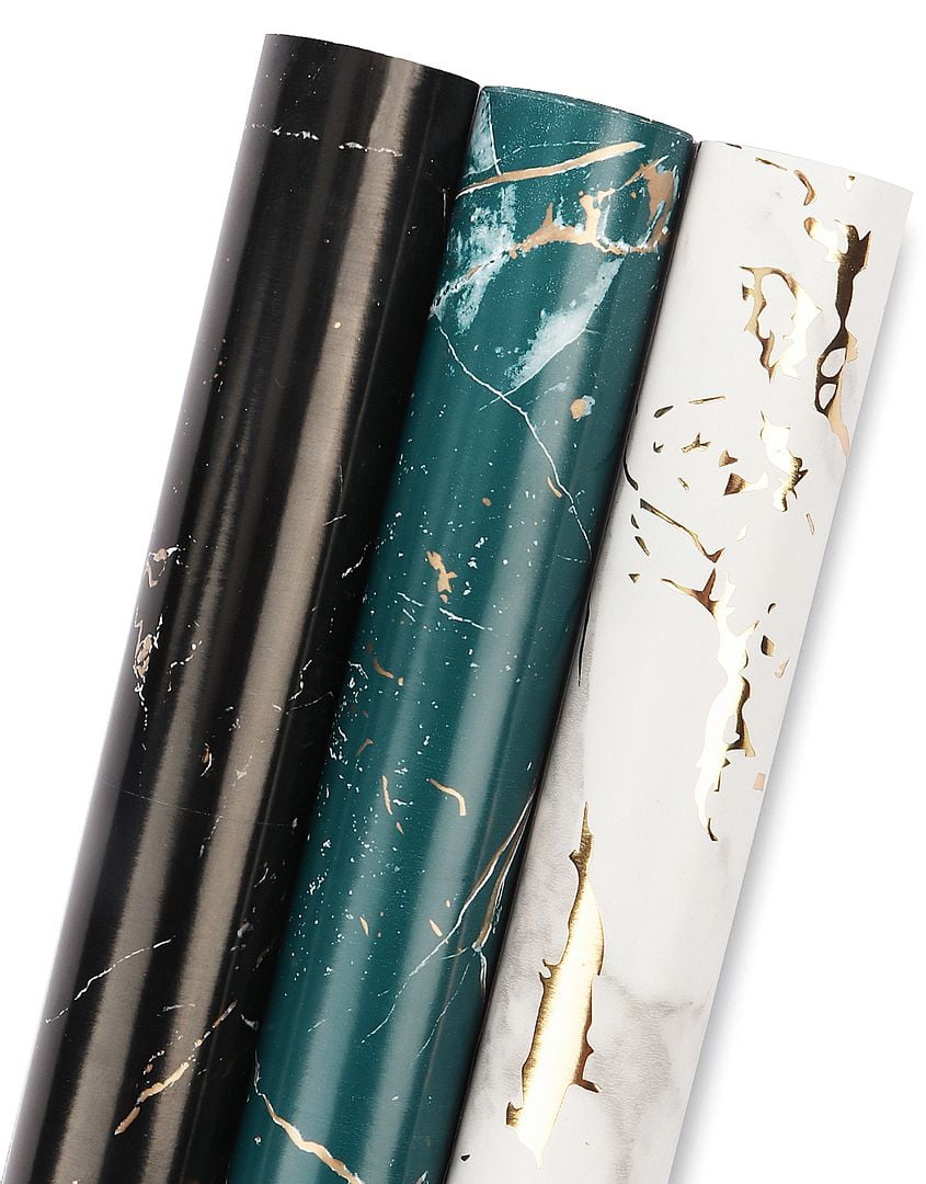Wrapping paper matte black with gold splashes 200x70 cm