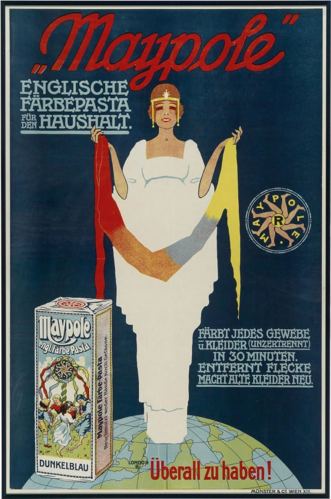 Maypole Dyeing Pasta Austria 1910 Vintage Advertising Canvas Art - (24 x 36)