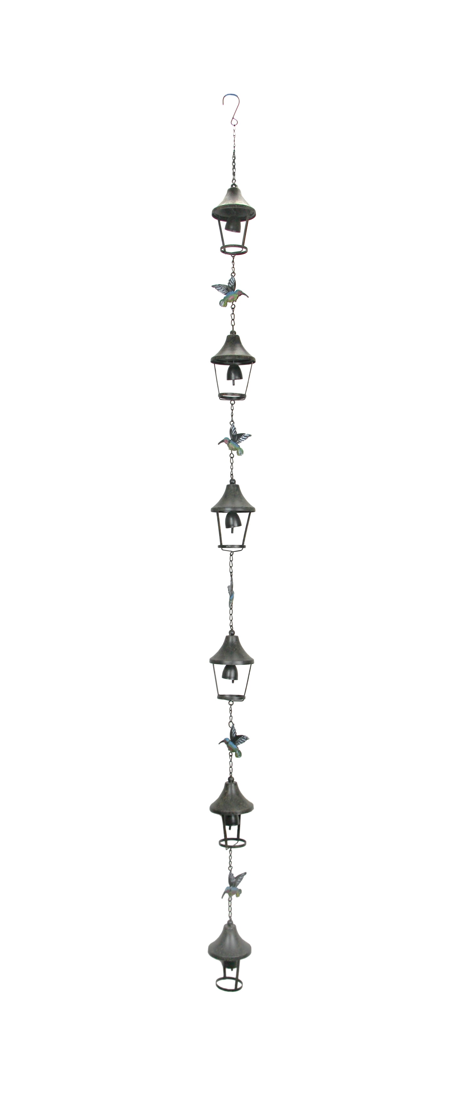 76" Multicolor Metal Hummingbird Rain Chain with Bells