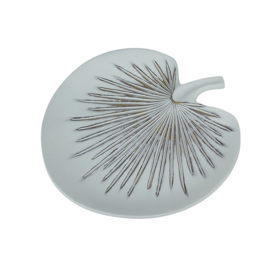Mayrich Antiqued White Tropical Fan Palm Leaf Decorative Ceramic Plate