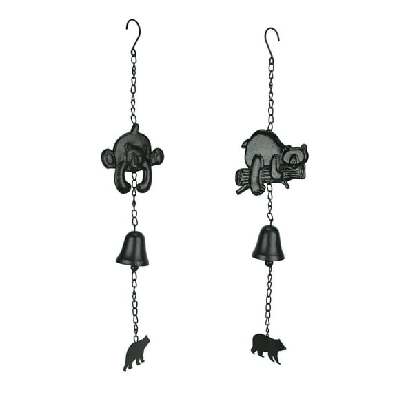 Mayrich Black Cast Iron Bear Wind Chime Hanging Bells Outdoor Dcor (Set of 2)