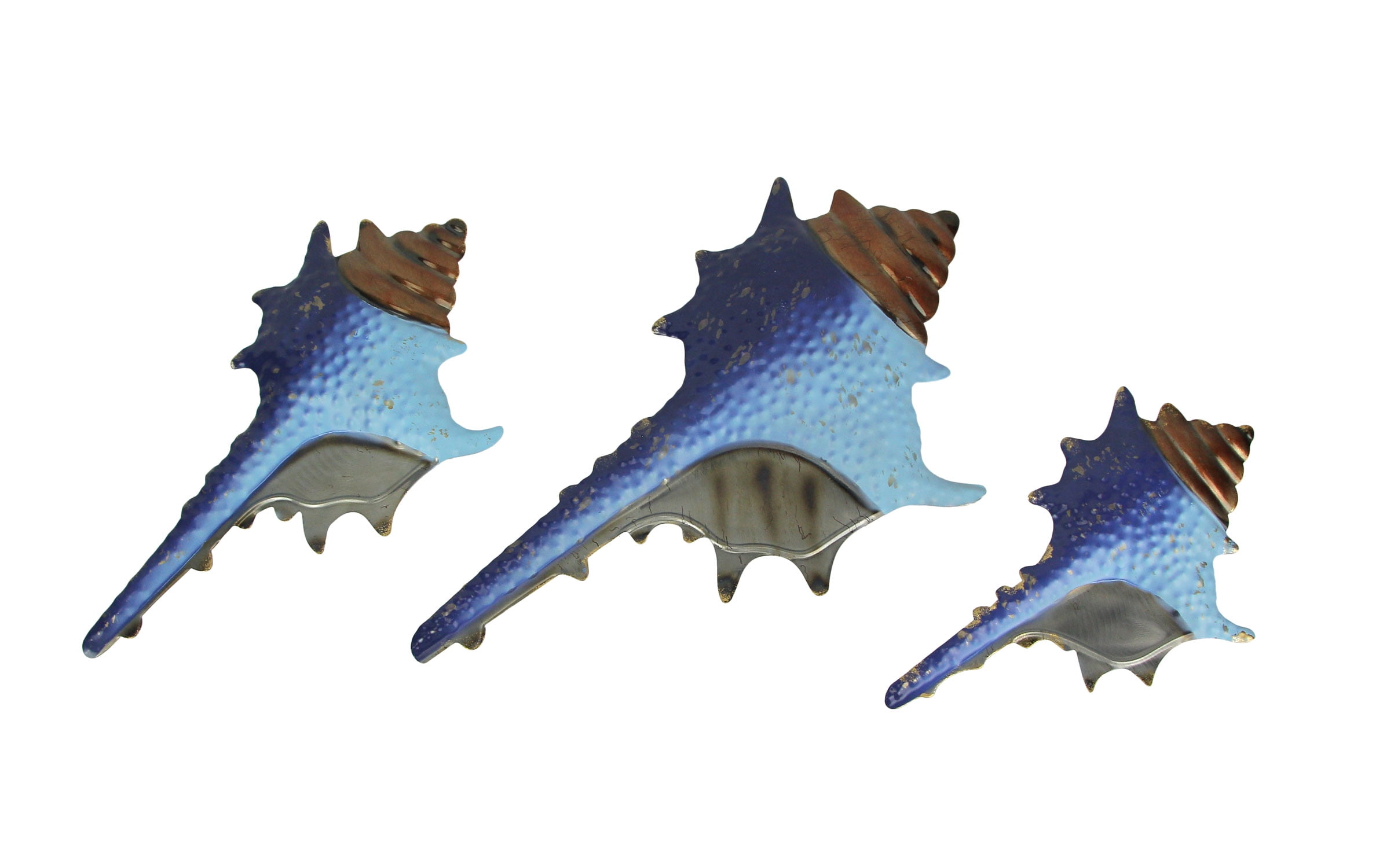 Blue and Brown Metal Seashell Wall Hanging Sculpture Set