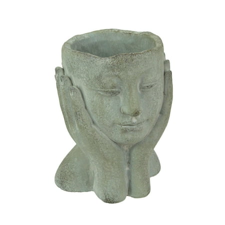 Mayrich Cement Head Lady Resting Face In Hands Decorative Flower Pot Home Decor Planter