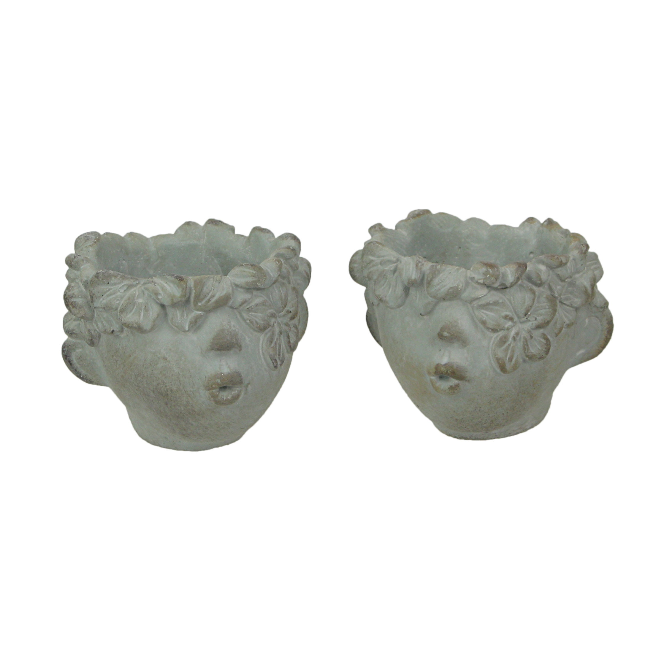 Set of 2 Gray Concrete Kissing Face Mini Planter Pots