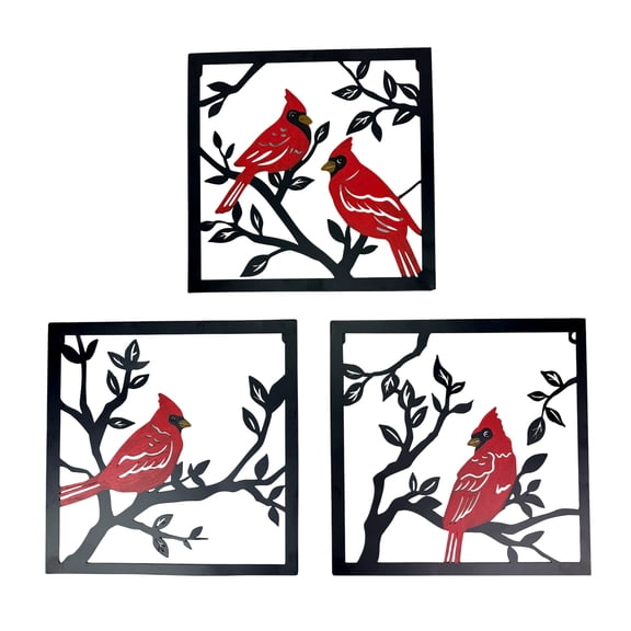Mayrich Decorative Wall Plaques Set of 3 Hand-Painted Red Metal Cardinal Birds