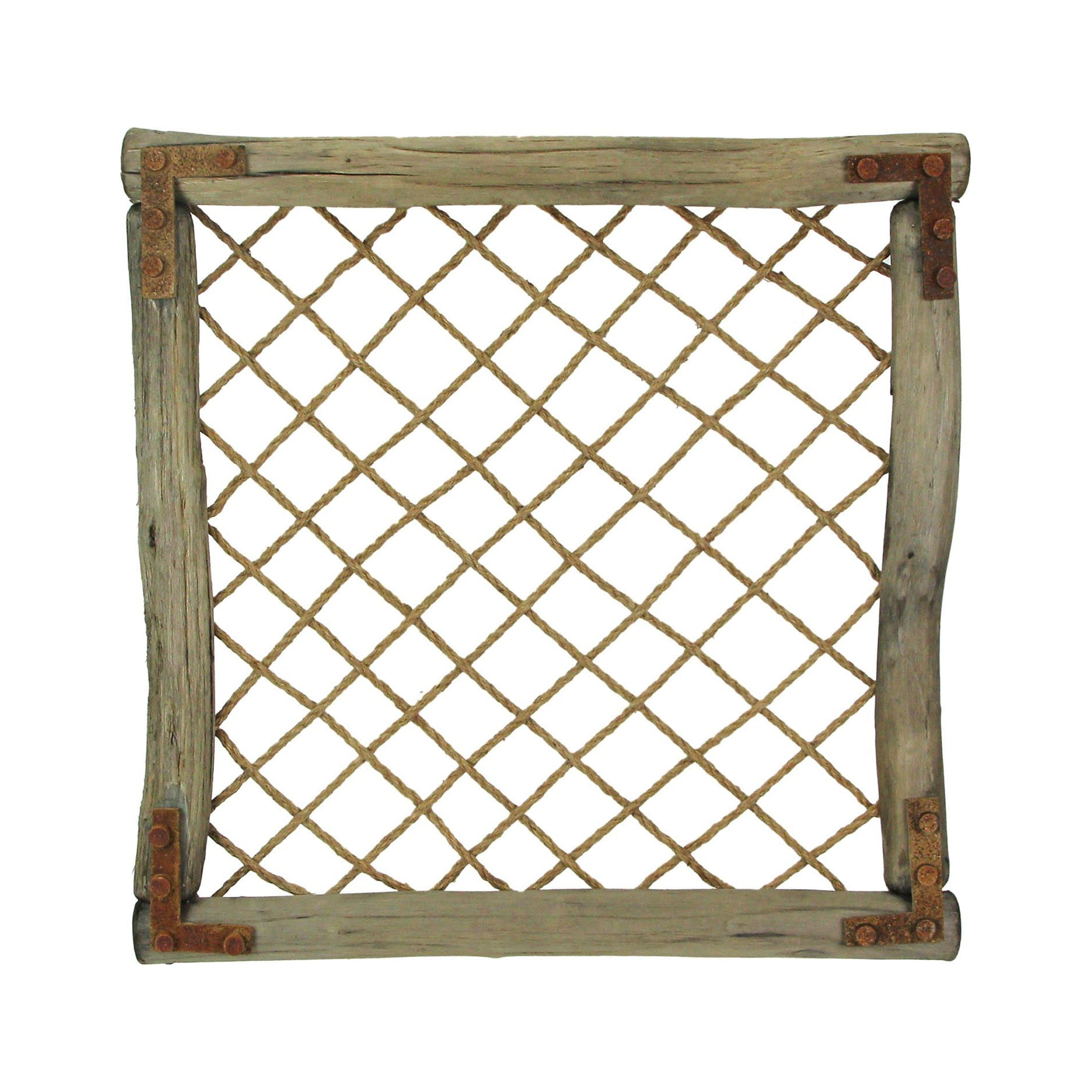 Handcrafted Distressed Wood and Rope Faux Window Frame Wall Art