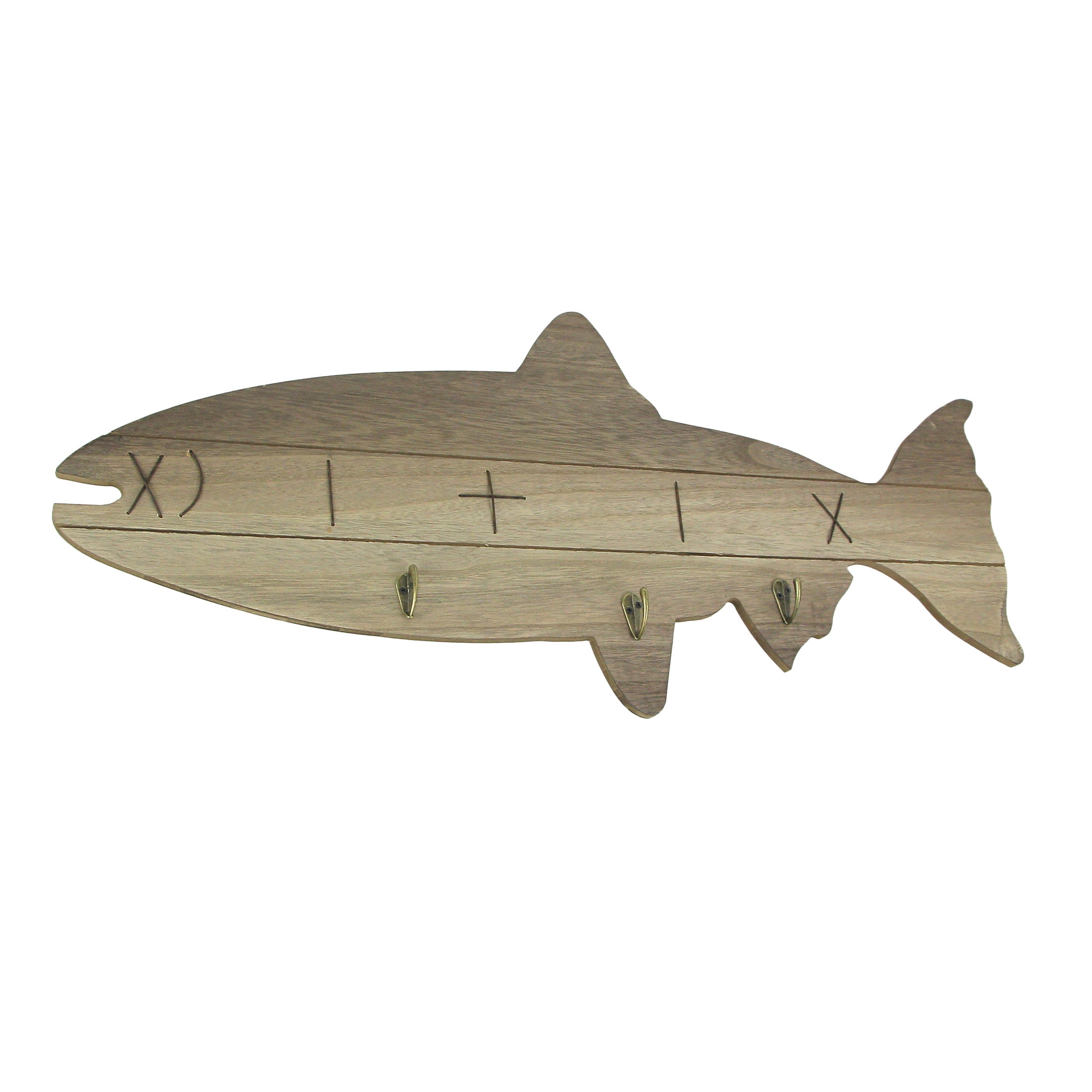 Mayrich Distressed Wood Fish Shaped 3 Hook Hanging Wall Rack 27.5 inch ...