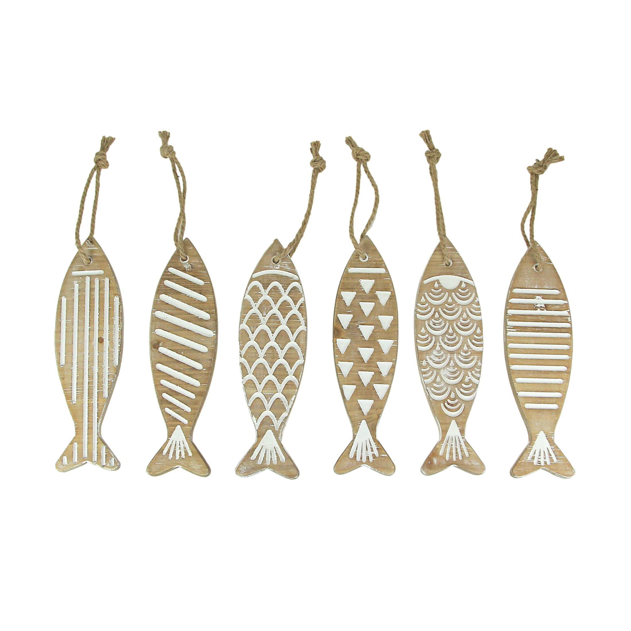 Mayrich Hand Carved Wood Fish Wall Sculptures Ornament Art (Set of 6)