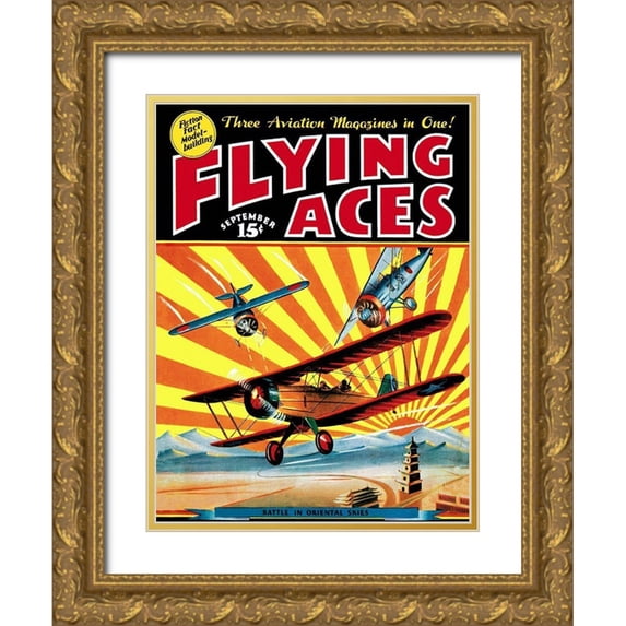 Mayshark, C.B. 19x24 Gold Ornate Wood Framed with Double Matting Museum Art Print Titled - Flying Aces over the Rising Sun