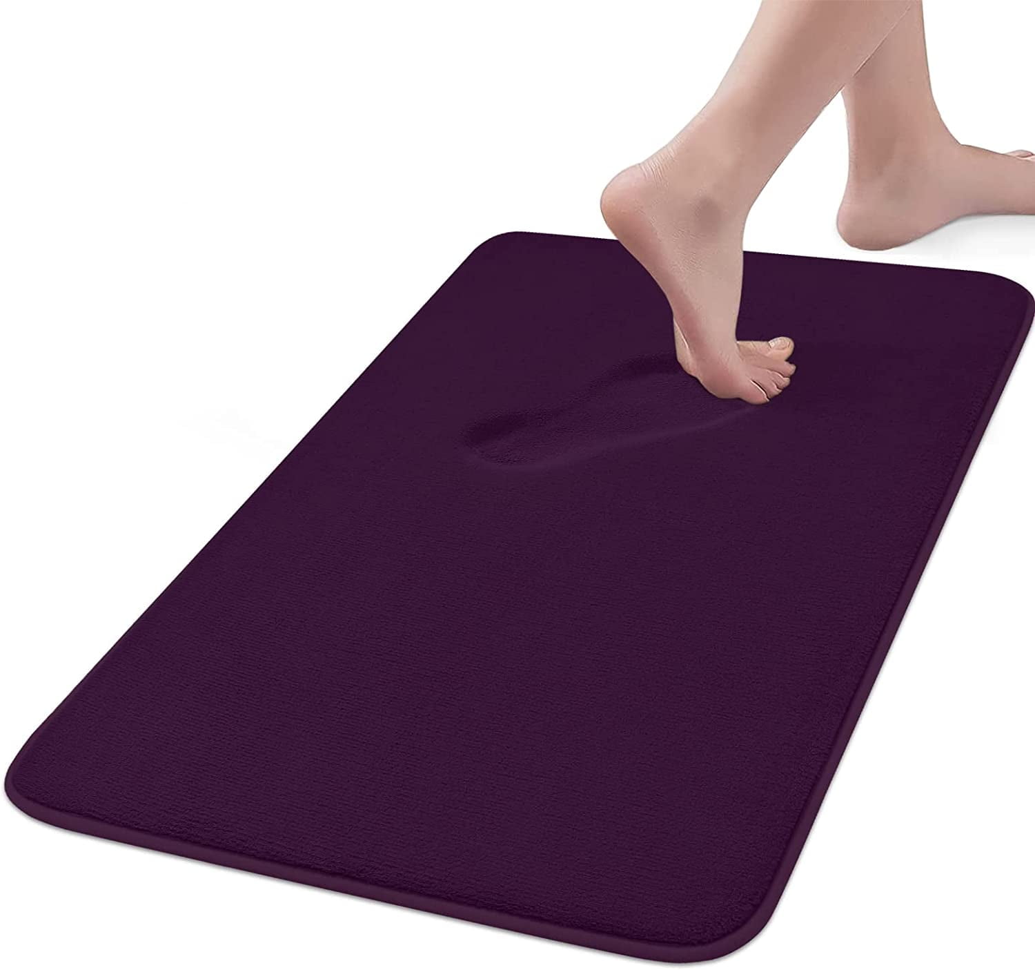 Mayshine NonSlip Long Thick Water Absorbent Soft & Plush Memory Foam Bath Mat Plum, 17” x 24
