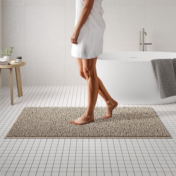 Mayshine Luxury Bathroom Mats, Super Absorbent Plush Chenille Bathmat Runner, Beige, 31" x 59"