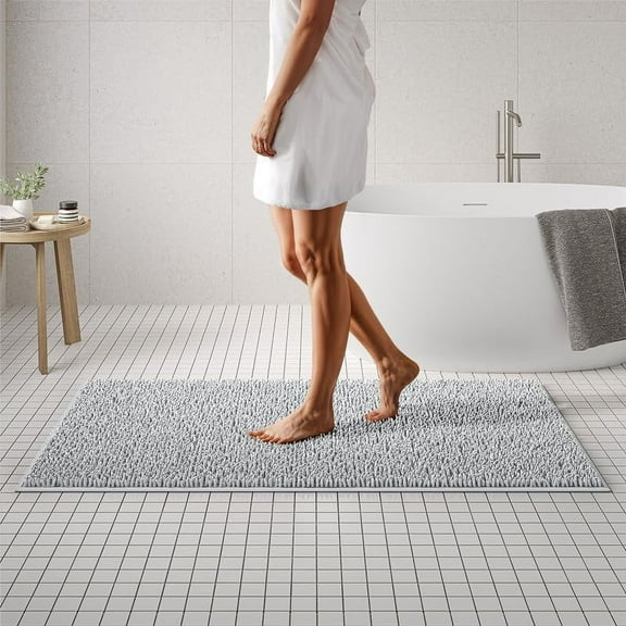 Mayshine Luxury Bathroom Mats, Super Absorbent Plush Chenille Bathmat Runner, White, 31" x 59"