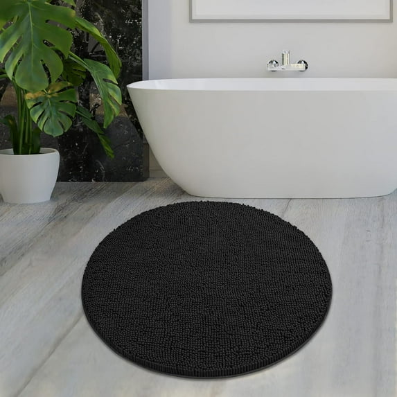 Mayshine Round Bathroom Rug, Soft Plush Bathroom Circle Rug, Round, Black, 35.4"