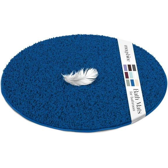 MAYSHINE Round Chenille Bath Rug 36" – Dark Blue, Non-Slip & Washable