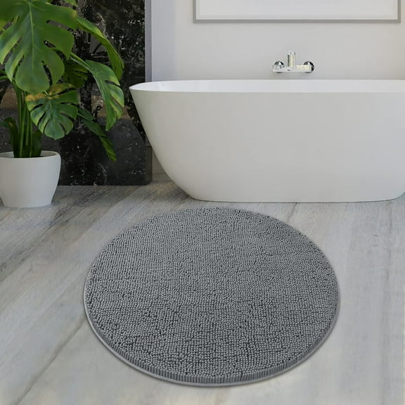 Mayshine Round Bathroom Rug, Soft Plush Bathroom Circle Rug, Round, Gray, 35.4"