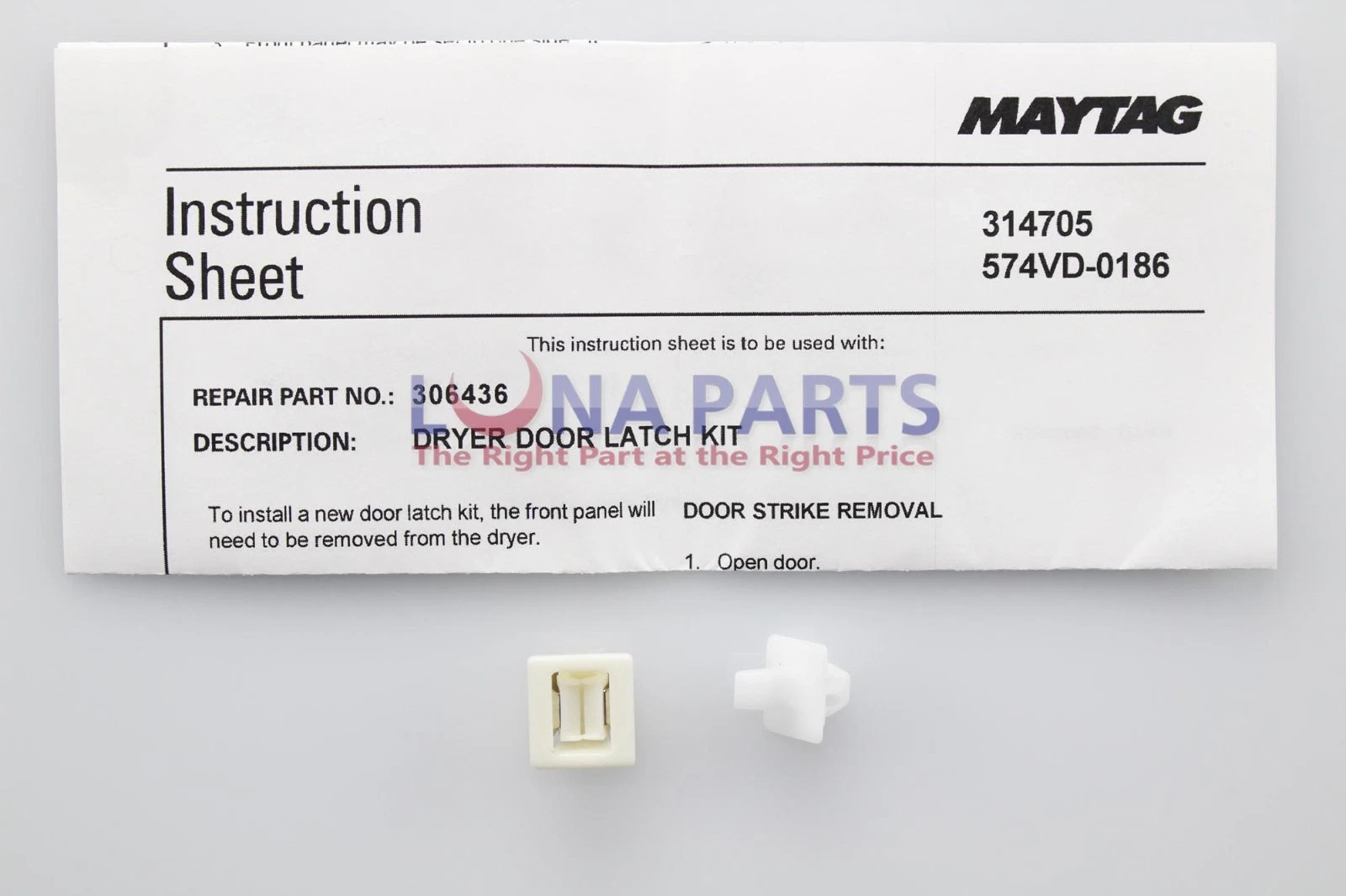 Maytag Amana International Jenn-Air Dryer Door Catch Strike Latch Kit 306436