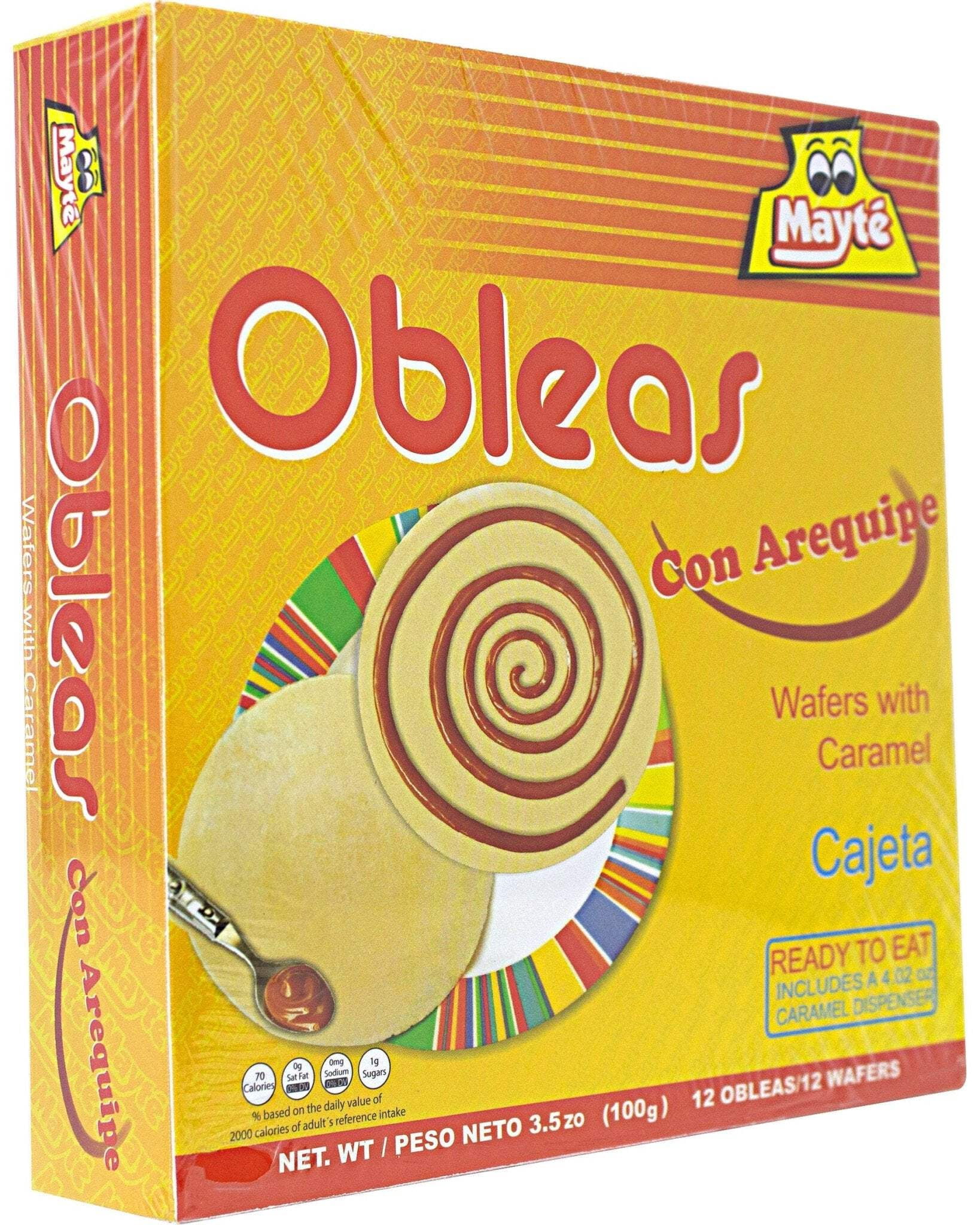 Mayte 12 Obleas con dulce de leche 100 grs. - 12 Wafers with Caramel Spread 3.5 oz. - 1 Pack