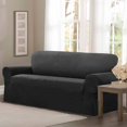 thumbnail image 1 of Maytex Geometric Square Patterned 1-Piece Loveseat Stretch Slipcover, Charcoal, 1 of 4