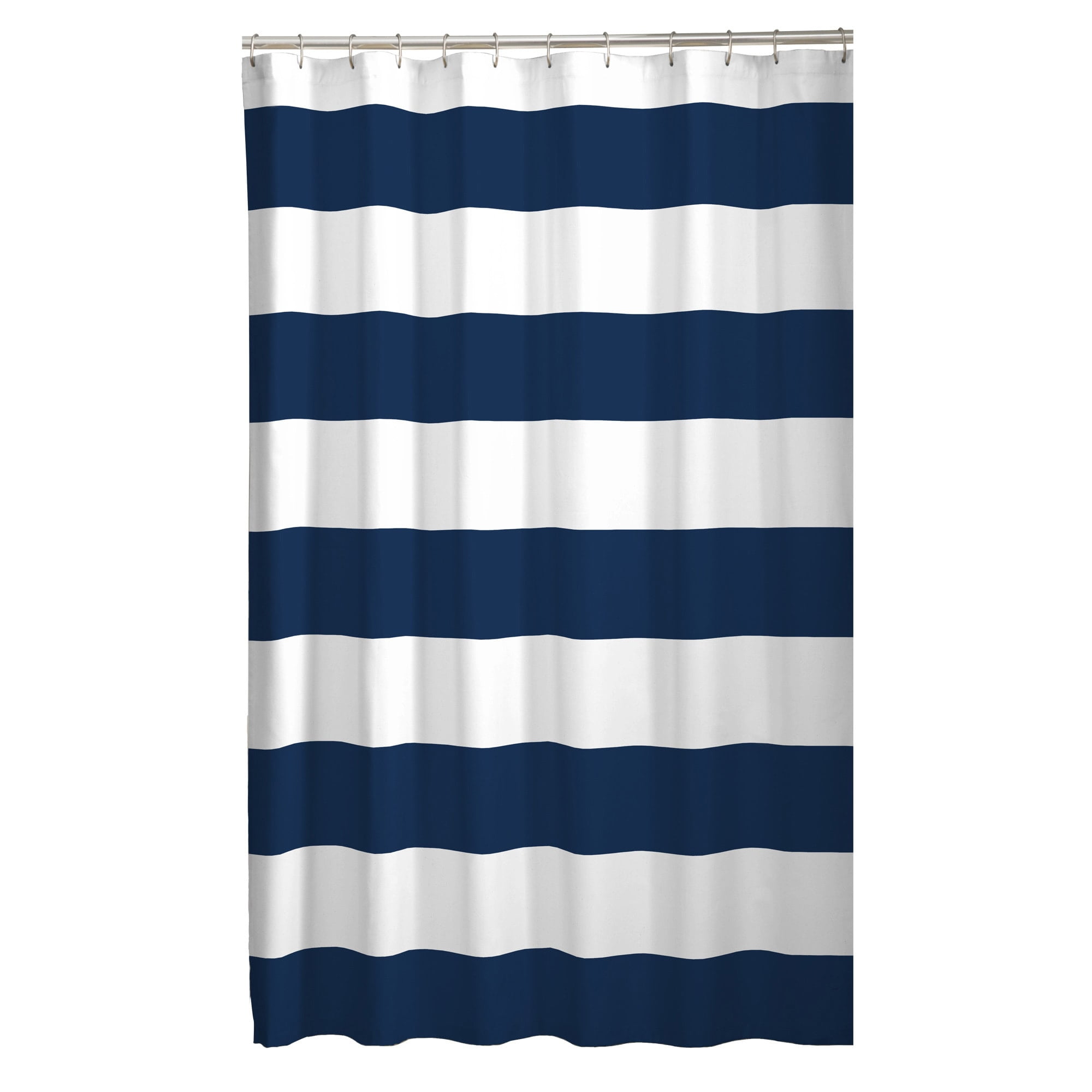 Navy and White Polyester Stripe Shower Curtain with Liner