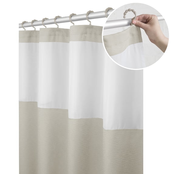 Maytex Smart Curtain Hendrix View Fabric Shower Curtain with Attached Roller Glide Hooks