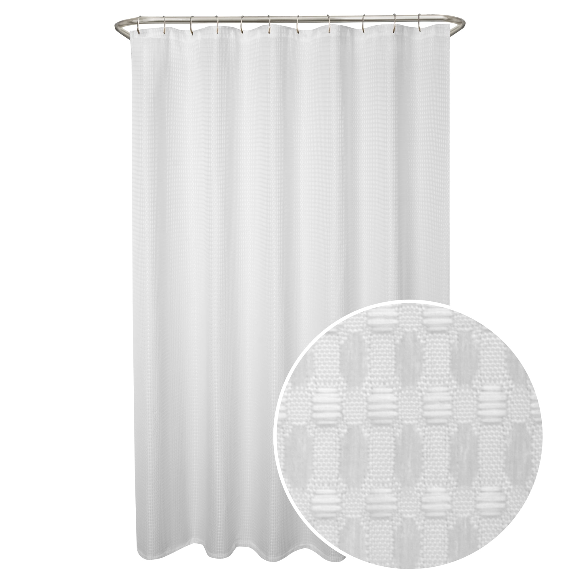 Maytex Stevenson Waffle Textured Fabric Shower Curtain, Solid, White