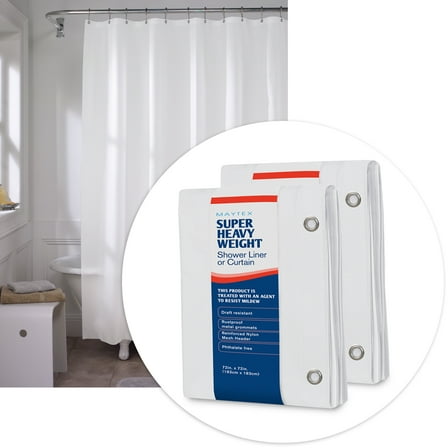 Maytex Super Heavyweight White Vinyl Shower Liner, 72" x 72", Set of 2