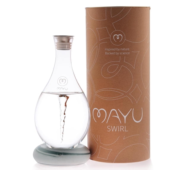Mayu Swirl Water Pitcher Glass Carafe with Graystone Colored Porcelain Base Vortex Technology 51 oz