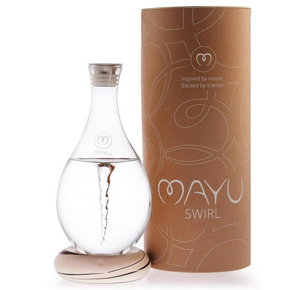 Mayu Swirl Water Pitcher Glass Carafe with Earth Colored Porcelain Base Vortex Technology 51 oz
