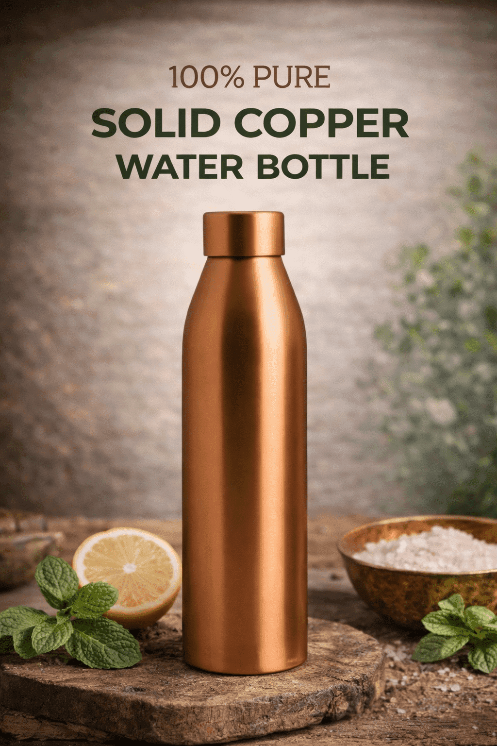Mayur Exports 100% Pure Copper Water Bottle 1 Liter – Plain Smooth Finish, Leak Proof Cap, Reusable Metal Drinking Bottle for Home, Office, Gym & Travel