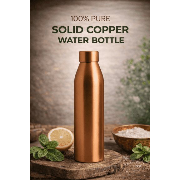 Mayur Exports 100% Pure Copper Water Bottle 1 Liter Plain Smooth Finish, Leak Proof Cap, Reusable Metal Drinking Bottle for Home, Office, Gym & Travel