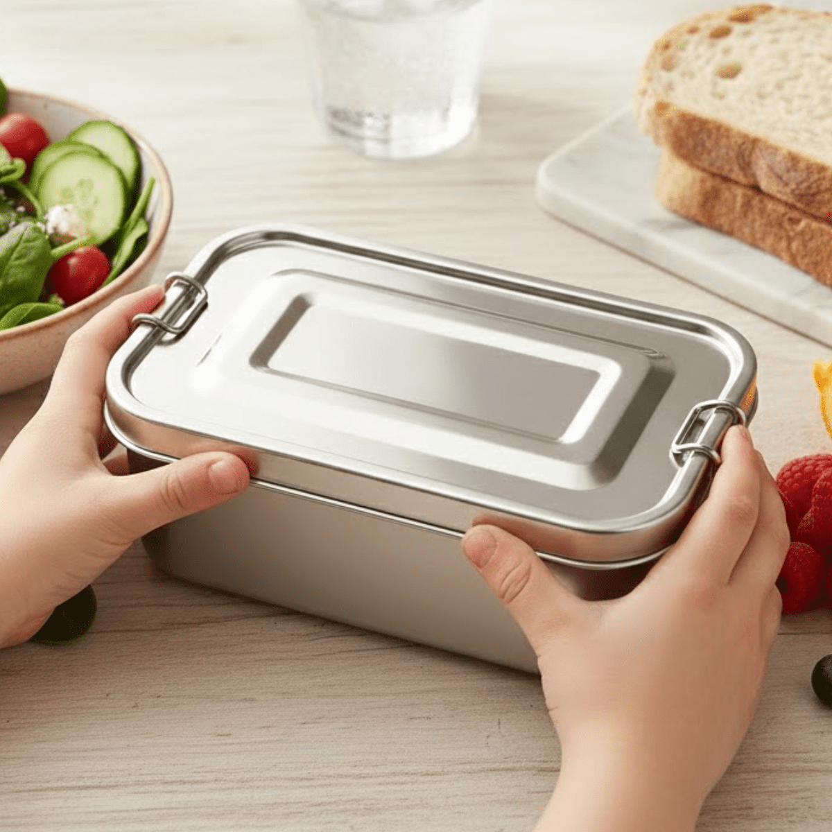 Mayur Exports Bento Box for Adult Stainless Steel 81Oz Stackable Lunch Box with Dip & Snack Container Leakproof Dishwasher Safe Meal Prep Stainless Lid Eco Friendly Food Container (Silver)