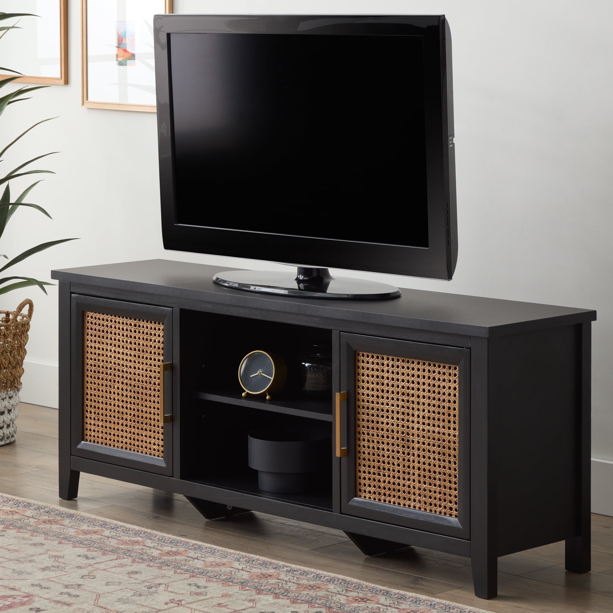 Mayview Carlson Wood and Cane TV Stand for TVs up to 60", Quick