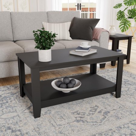 Mayview Cecilia Farmhouse Wood Rectangle Coffee Table, Black