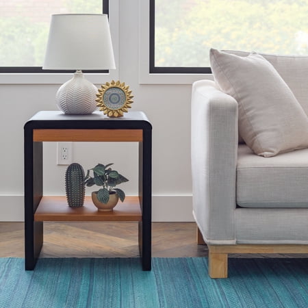 Mayview Gatsby Rounded Living Room Corner with USB End Table, Black & Oak