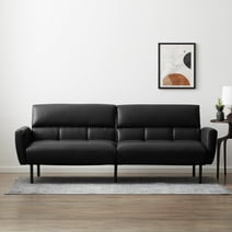 Mayview Sofa Bed with Box Tufting and Removable Arms, Black Faux Leather