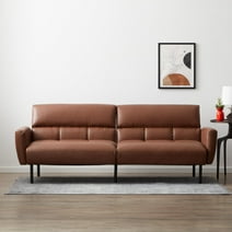 Mayview Sofa Bed with Box Tufting and Removable Arms, Brown Faux Leather