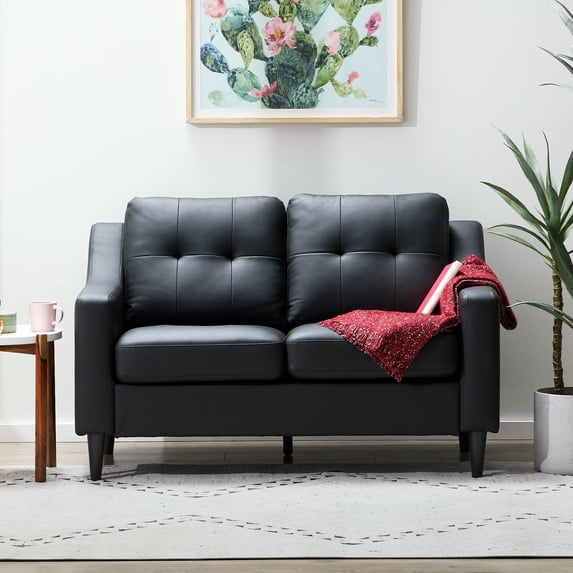 Mayview Tudy Loveseat, Black Faux Leather