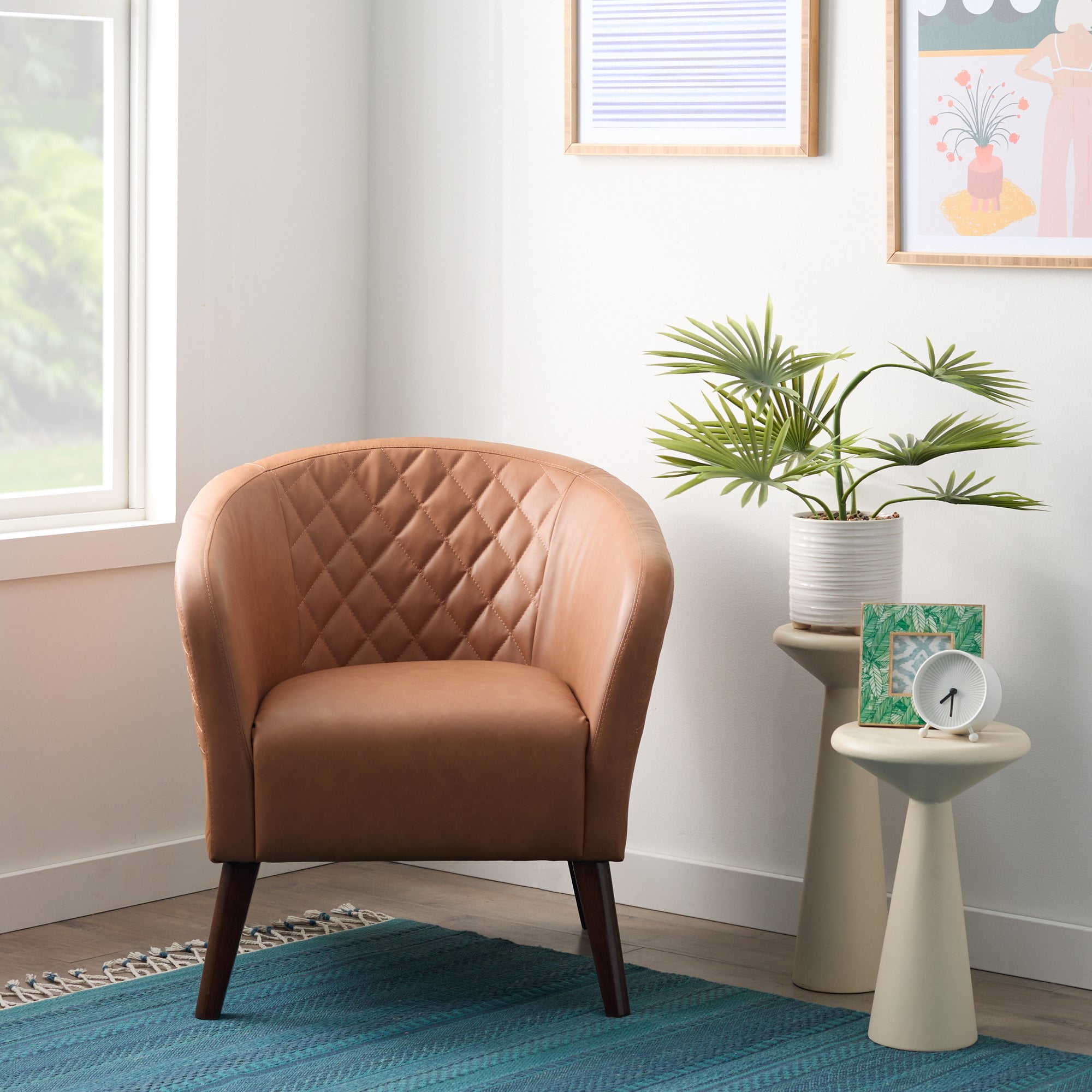 Faux leather camel chair cheap