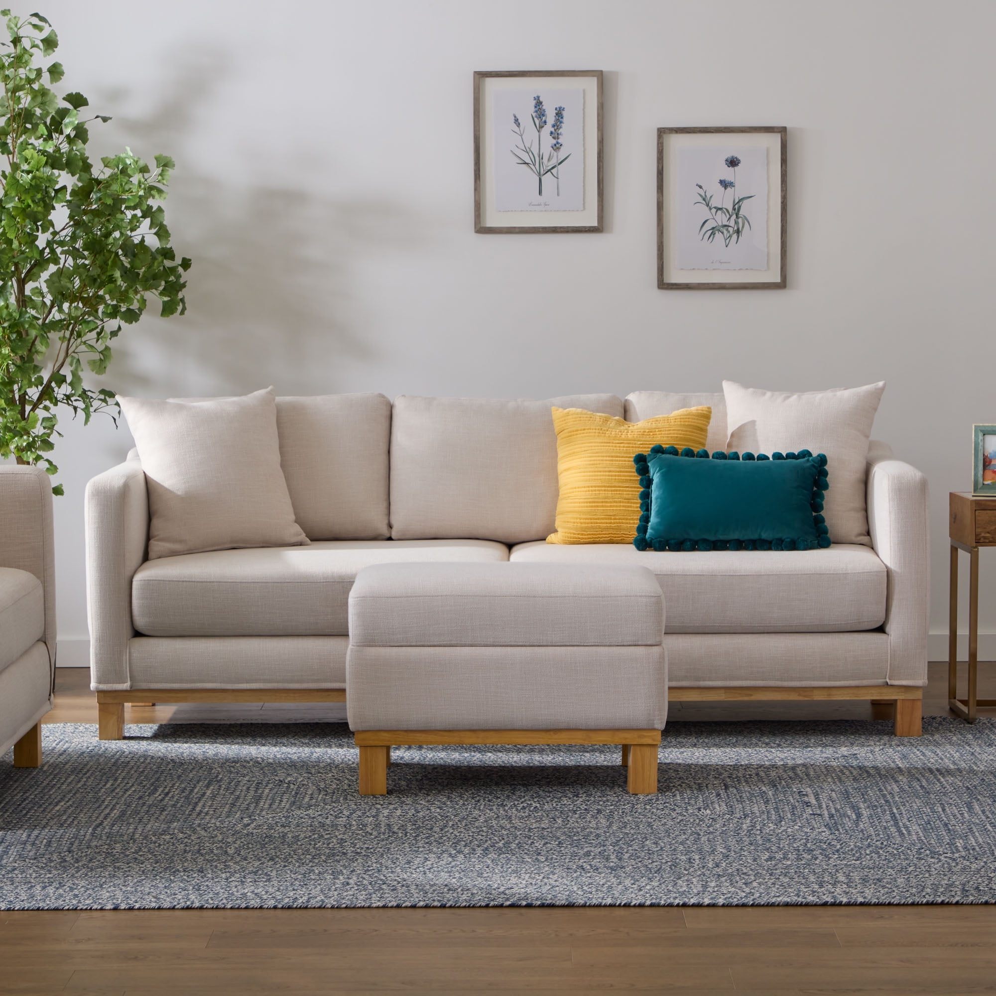 Mayview Upholstered Wood Base Sofa and Ottoman, Oat