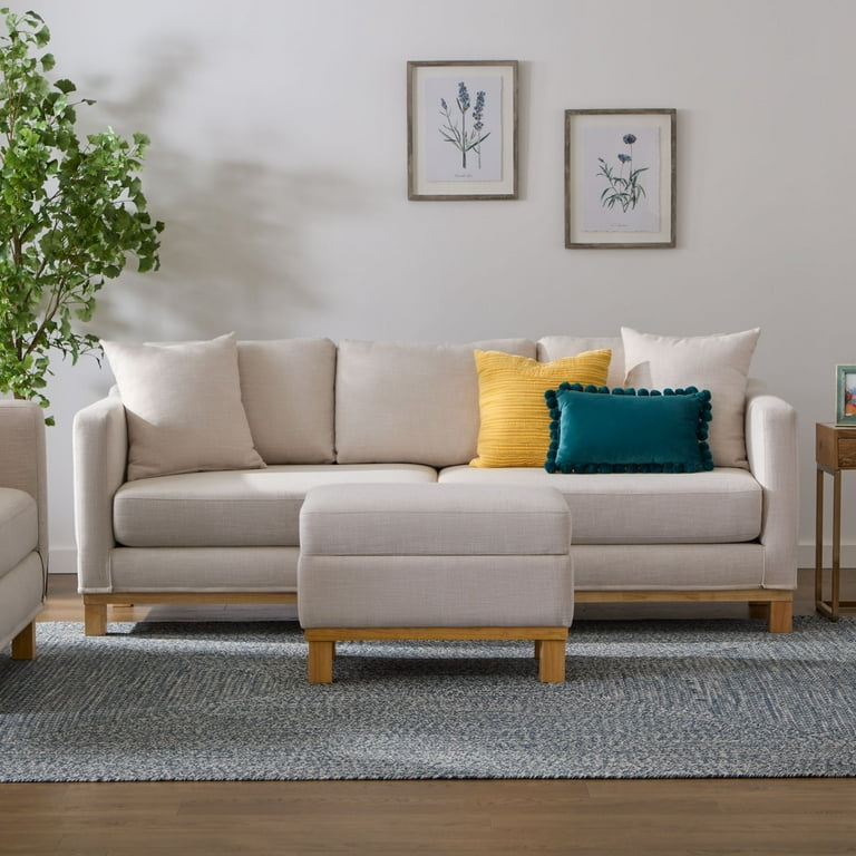 Mayview Upholstered Wood Base Sofa and Ottoman, Oat 