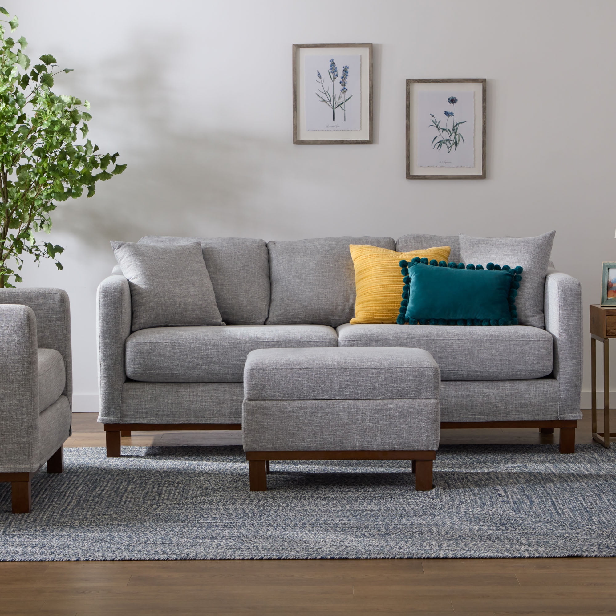 Mayview Upholstered Wood Base Sofa and Ottoman, Stone