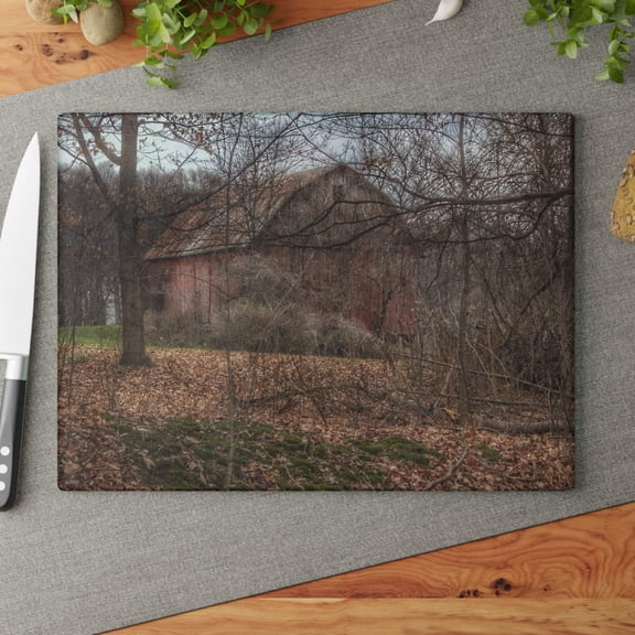 U R There Photography Mayville Hidden Barn II Rustic Farmhouse Tempered-Glass Cutting Board 11"x 15"