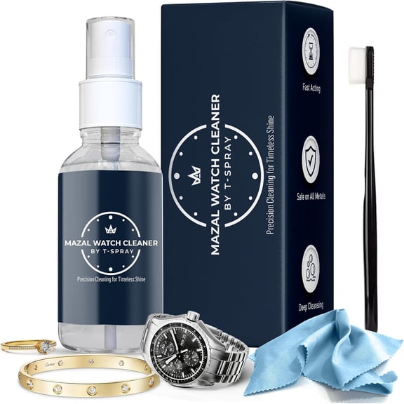 Mazal Watch and Jewelry Cleaner Spray kit. Cleaning Solution -Safe on All Metals, Crystals, Gold, Platinum, Precious Gemstones, Diamond Jewelry- Quick, Long Lasting Shine- TSA Approved 2oz