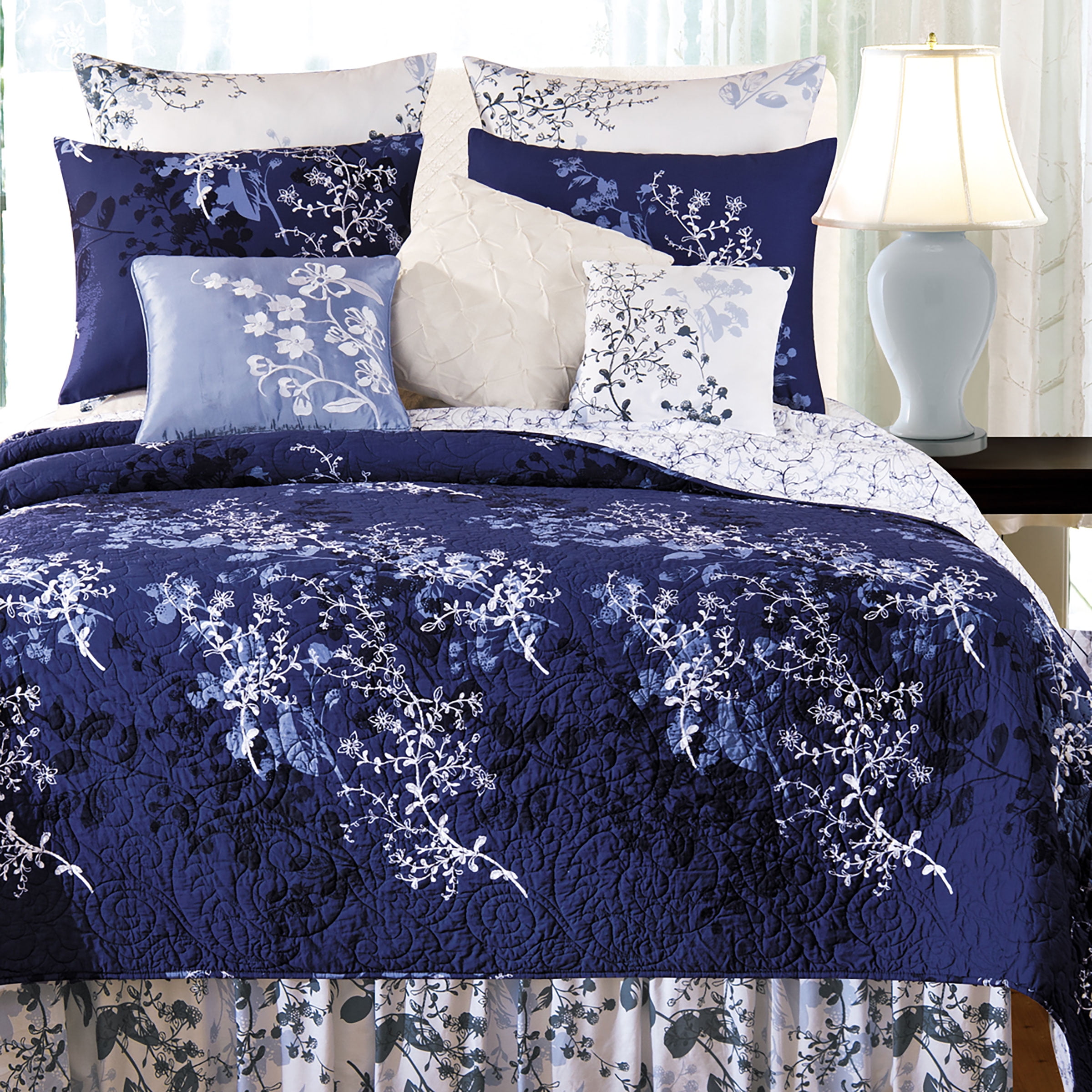 Mazarine Floral King Bed Skirt Drop Length: 18 inches