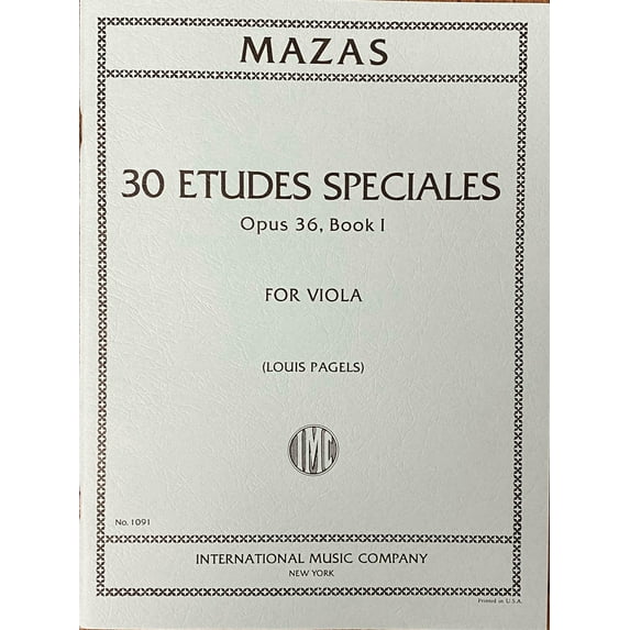 Mazas Jacques Fereol 30 Etudes Speciales Op. 36 Book 1 Viola solo - by Louis Pagels (IMC # 1091)