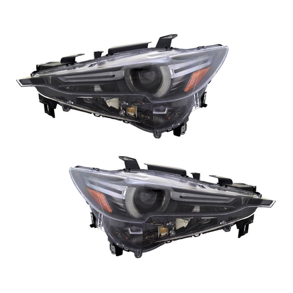For Mazda CX-5 2017 2018 2019 2020 Headlight Driver & Passenger Side | Pair | LED | Clear, Amber Lens | w/ Adaptive Frontlight System | PP Plastic | MA2518176, MA2519176 | KL2L-51-041C, KL2L-51-031C