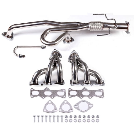 Mazda/Ford Exhaust Manifold, 1993-1997 MX6/Probe 2.5L V6, MT001246, Superseded HDSFP93V6, Front, 2-Bolt, Stainless Steel, Chrome Polished, 2"/2.5" Inlet