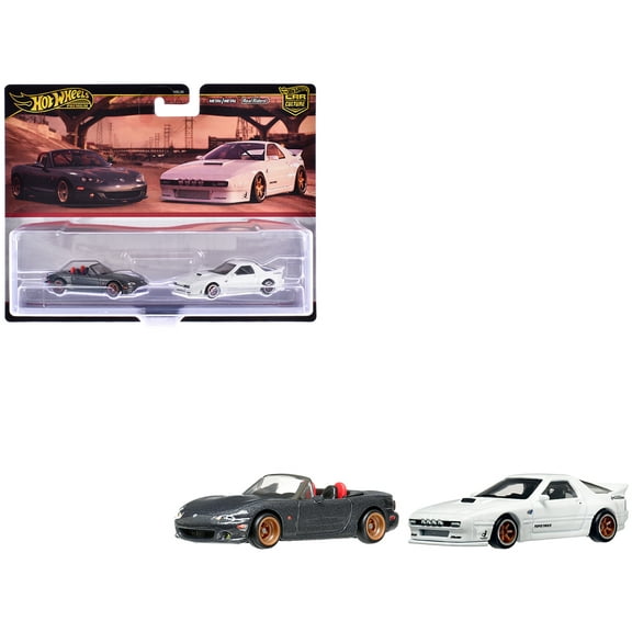 Mazda Mazdaspeed Miata Gray Metallic and Mazda RX7 FC Pandem White "Car Culture" Set of 2 Cars Die Cast Model Cars by Hot Wheels